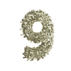 Nummer 9 gebildet aus Dollar Banknoten