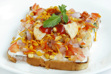 Closeup bread topping with dahi & mixture