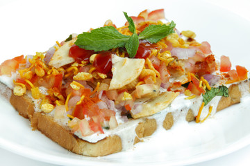 Closeup bread topping with dahi & mixture