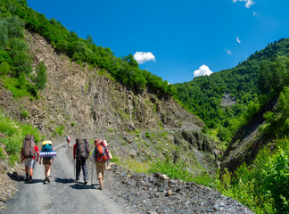 Young hikers trekking in Svaneti,
