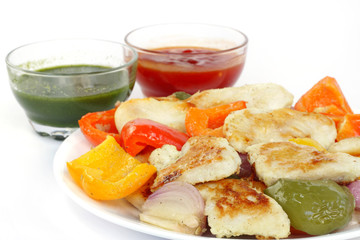 Delicious roasted fish, capsicum & onion with sauce