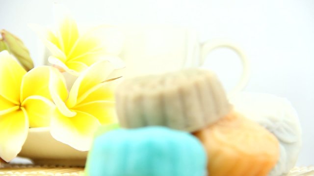 snow skin mooncakes isolated on bamboo