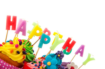Fototapeta na wymiar Colorful Happy birthday cupcakes