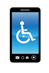 Personne handicapée en fauteuil roulant dans un téléphone mobile