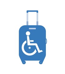 Personne handicapée en fauteuil roulant dans une valise