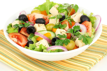 Greek salad in plate close up