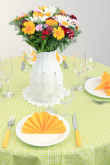 Beautiful table setting for breakfast