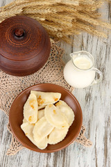 Tasty dumplings with fried onion