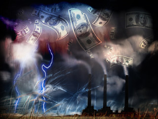 Grunge Landscape with Factory and Currency