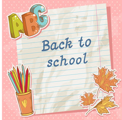 Back to school card on paper sheet with study items © Yuzach