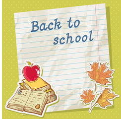 Back to school card on paper sheet with study items © Yuzach