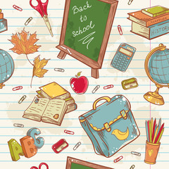 Back to school seamless pattern with various study items © Yuzach