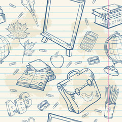 Back to school seamless pattern with various study items © Yuzach