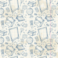 Back to school seamless pattern with various study items © Yuzach