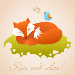 Cute baby card with sleeping red fox © Yuzach