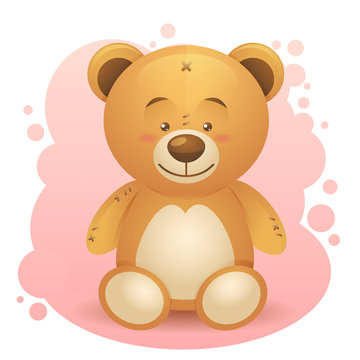 Cute teddy bear realistic drawing isolated
