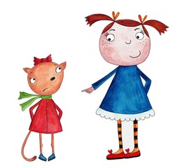 Cartoon characters. Ink and watercolors