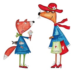 Cartoon characters. Ink and watercolors