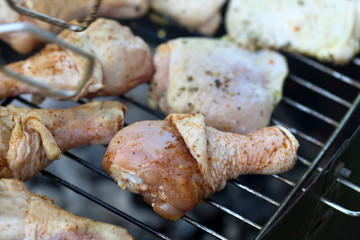 barbecue with delicious grilled meat on grill