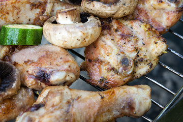 barbecue with delicious grilled meat on grill