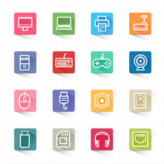 Computer icon set and white background