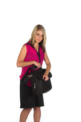 Young woman with laptop case