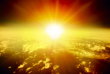 Cloudscape. Blue sky and white cloud. Sunset.