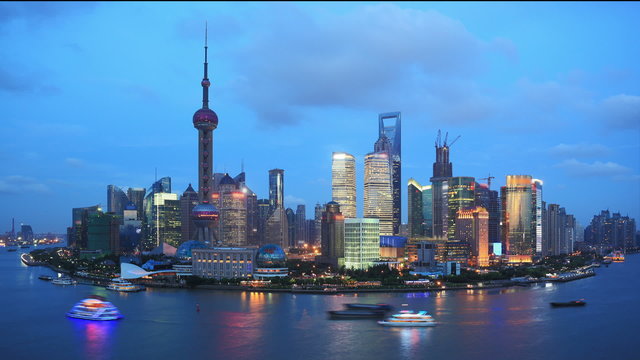 Shanghai skyline ,day to night, time lapse.