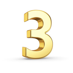3D golden number 3 - isolated with clipping path