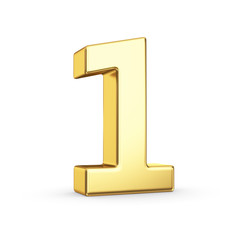 3D golden number 1 - isolated with clipping path