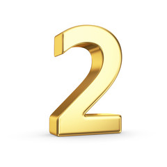 3D golden number 2 - isolated with clipping path