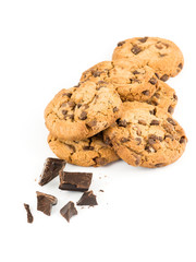 Chocolate chip cookies isolated on white background.