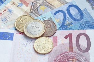 Euro banknotes and coins