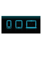 Vector neon blue technology icons on black background, eps8