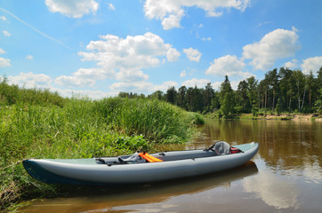 Inflatable kayak on the river