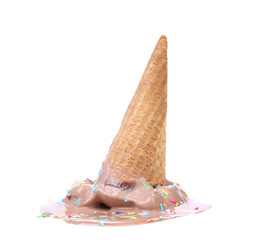 Chocolate ice cream cone fallen
