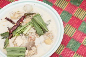 White soup with chicken.