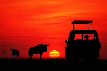 Schilderijen op glas Jeep safari at sunset © adrenalinapura