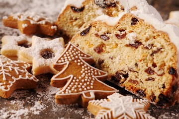 Christmas stollen, cookies and gingerbread cookies