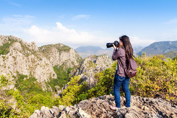 Nature Photographer taking pictures outdoors,Khao Daeng