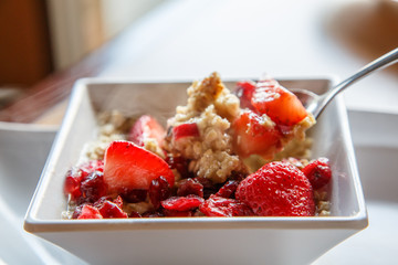 Hot Oatmeal with Strawberries and Cranberries