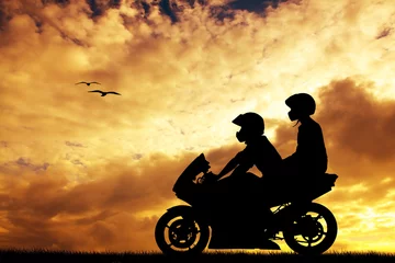 Fotobehang koppel op een motorfiets © adrenalinapura