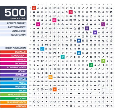 500 icons set. Vector black pictograms.