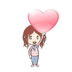 Kid holding a red heart. Vector design.