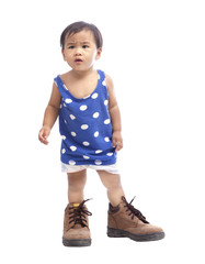 baby wearing safety shoe isolated white
