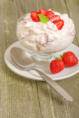 Eton Mess - Strawberries with whipped cream and meringue.
