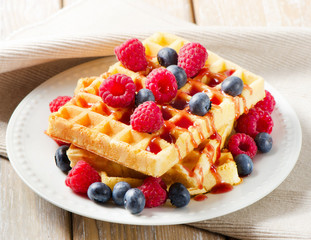 waffles with blueberries and raspberries