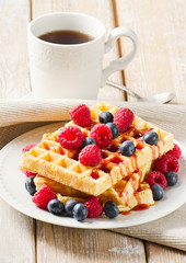 waffles with blueberries and raspberries