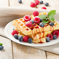 waffles with blueberries and raspberries