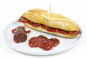 Sausage sandwich, typical Basque cap.